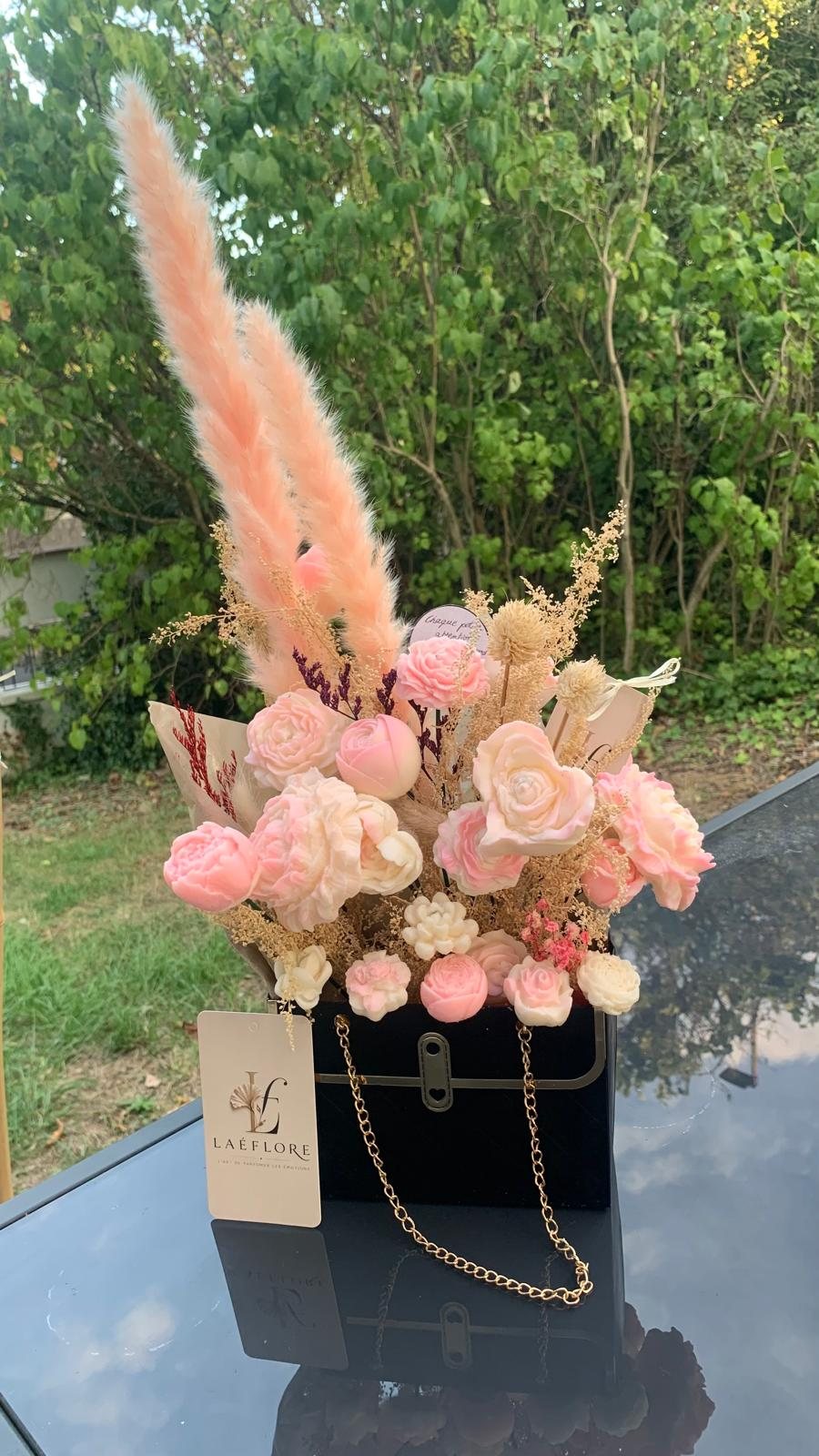 Bouquet en sac, rose et pampa