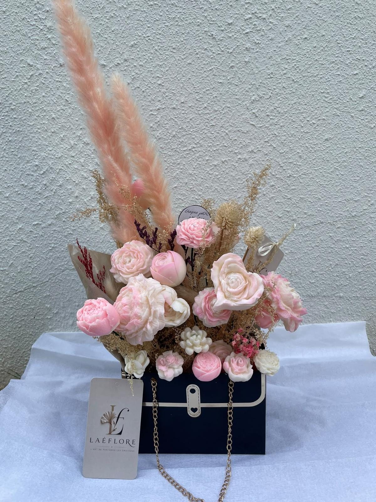 Bouquet en sac, rose poudré